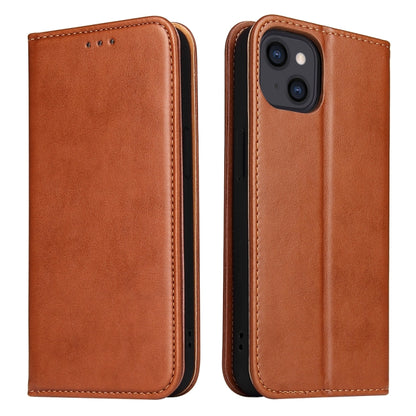 For iPhone 14 Fierre Shann PU Genuine Leather Texture Leather Phone Case (Brown) - iPhone 14 Cases by FIERRE SHANN | Online Shopping UK | buy2fix