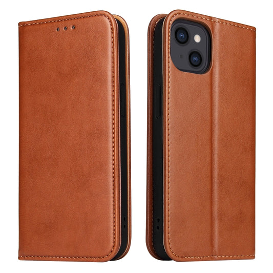 For iPhone 14 Fierre Shann PU Genuine Leather Texture Leather Phone Case (Brown) - iPhone 14 Cases by FIERRE SHANN | Online Shopping UK | buy2fix