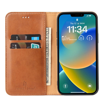 For iPhone 14 Fierre Shann PU Genuine Leather Texture Leather Phone Case (Brown) - iPhone 14 Cases by FIERRE SHANN | Online Shopping UK | buy2fix
