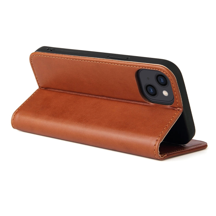 For iPhone 14 Fierre Shann PU Genuine Leather Texture Leather Phone Case (Brown) - iPhone 14 Cases by FIERRE SHANN | Online Shopping UK | buy2fix