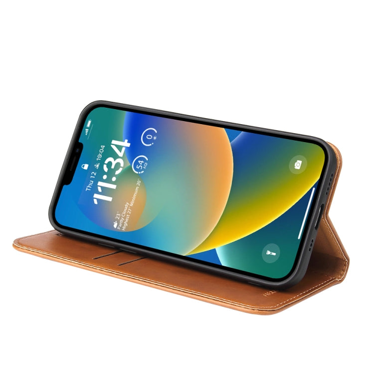 For iPhone 14 Fierre Shann PU Genuine Leather Texture Leather Phone Case (Brown) - iPhone 14 Cases by FIERRE SHANN | Online Shopping UK | buy2fix