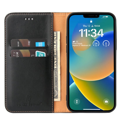 For iPhone 14 Fierre Shann PU Genuine Leather Texture Leather Phone Case (Black) - iPhone 14 Cases by FIERRE SHANN | Online Shopping UK | buy2fix