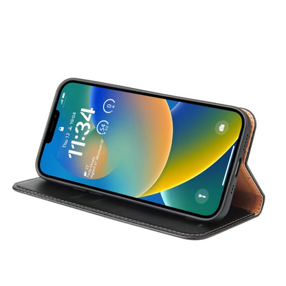 For iPhone 14 Fierre Shann PU Genuine Leather Texture Leather Phone Case (Black) - iPhone 14 Cases by FIERRE SHANN | Online Shopping UK | buy2fix