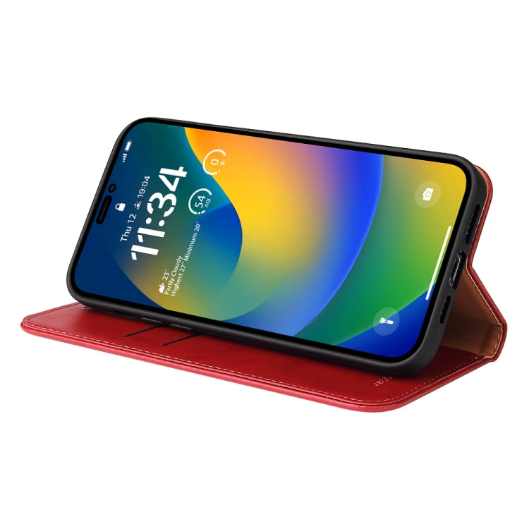 For iPhone 14 Fierre Shann PU Genuine Leather Texture Leather Phone Case (Red) - iPhone 14 Cases by FIERRE SHANN | Online Shopping UK | buy2fix