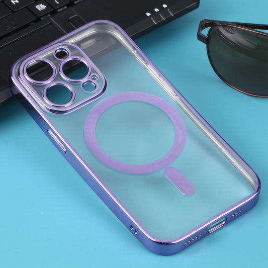 For iPhone 12 Pro Max MagSafe Electroplating Straight TPU Phone Case(Purple) by buy2fix