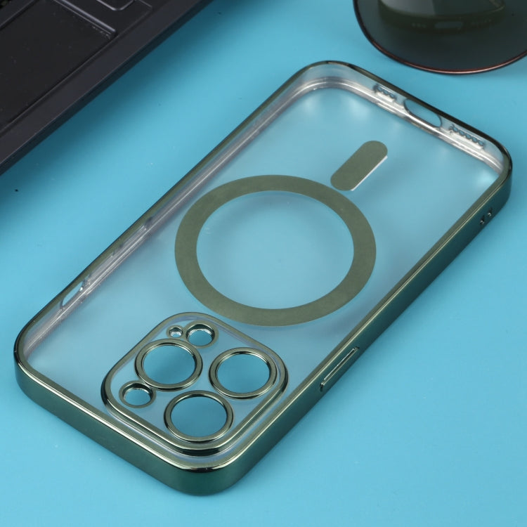 For iPhone 12 Pro Max MagSafe Electroplating Straight TPU Phone Case(Dark Green) by buy2fix