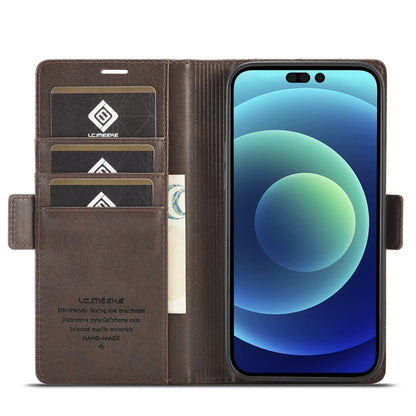 For iPhone 14 LC.IMEEKE Magnetic Buckle Leather Phone Case (Coffee) - iPhone 14 Cases by LC.IMEEKE | Online Shopping UK | buy2fix