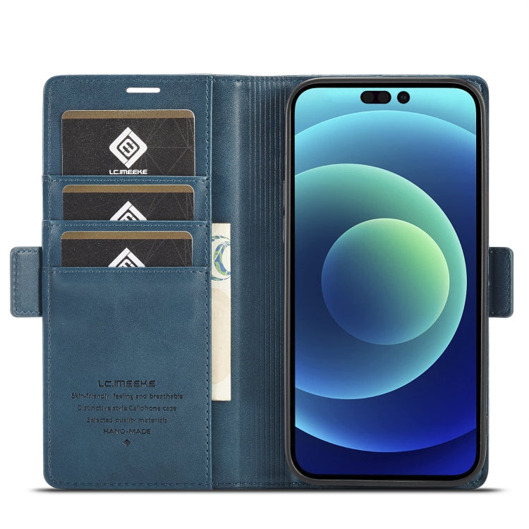 For iPhone 14 LC.IMEEKE Magnetic Buckle Leather Phone Case (Blue) - iPhone 14 Cases by LC.IMEEKE | Online Shopping UK | buy2fix