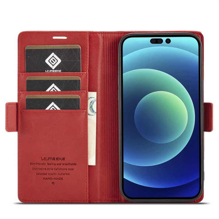 For iPhone 14 LC.IMEEKE Magnetic Buckle Leather Phone Case (Red) - iPhone 14 Cases by LC.IMEEKE | Online Shopping UK | buy2fix