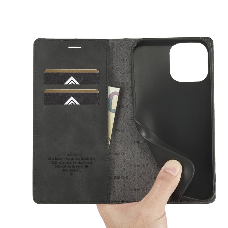 For iPhone 14 Pro LC.IMEEKE Strong Magnetic Leather Phone Case with Holder & Card Slots & Wallet(Black) - iPhone 14 Pro Cases by LC.IMEEKE | Online Shopping UK | buy2fix
