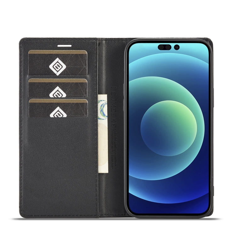 For iPhone 14 Pro LC.IMEEKE Carbon Fiber PU + TPU Leather Case(Vertical Black) - iPhone 14 Pro Cases by LC.IMEEKE | Online Shopping UK | buy2fix