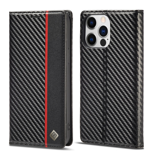 For iPhone 14 Pro Max LC.IMEEKE Carbon Fiber PU + TPU Leather Case (Vertical Black)