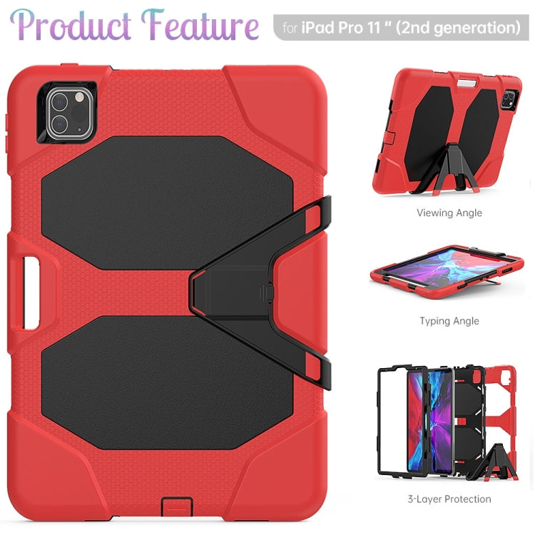For iPhone 11 Pro For iPad Pro 11 inch (2020) Shockproof Colorful Silicon + PC Protective Case with Holder & Shoulder Strap & Hand Strap & Pen Slot(Red) - iPhone 11 Pro Cases by buy2fix | Online Shopping UK | buy2fix