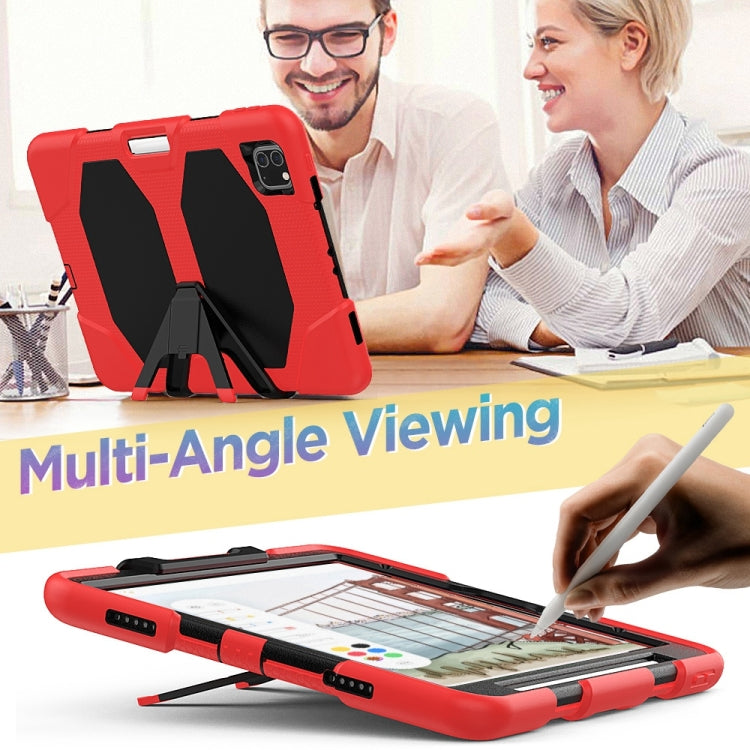 For iPhone 11 Pro For iPad Pro 11 inch (2020) Shockproof Colorful Silicon + PC Protective Case with Holder & Shoulder Strap & Hand Strap & Pen Slot(Red) - iPhone 11 Pro Cases by buy2fix | Online Shopping UK | buy2fix