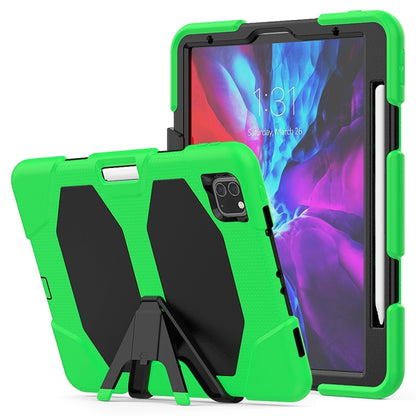 For iPhone 11 Pro For iPad Pro 11 inch (2020) Shockproof Colorful Silicon + PC Protective Case with Holder & Shoulder Strap & Hand Strap & Pen Slot(Green) - iPhone 11 Pro Cases by buy2fix | Online Shopping UK | buy2fix