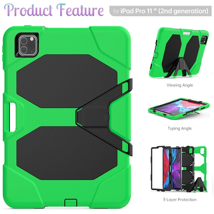For iPhone 11 Pro For iPad Pro 11 inch (2020) Shockproof Colorful Silicon + PC Protective Case with Holder & Shoulder Strap & Hand Strap & Pen Slot(Green) - iPhone 11 Pro Cases by buy2fix | Online Shopping UK | buy2fix