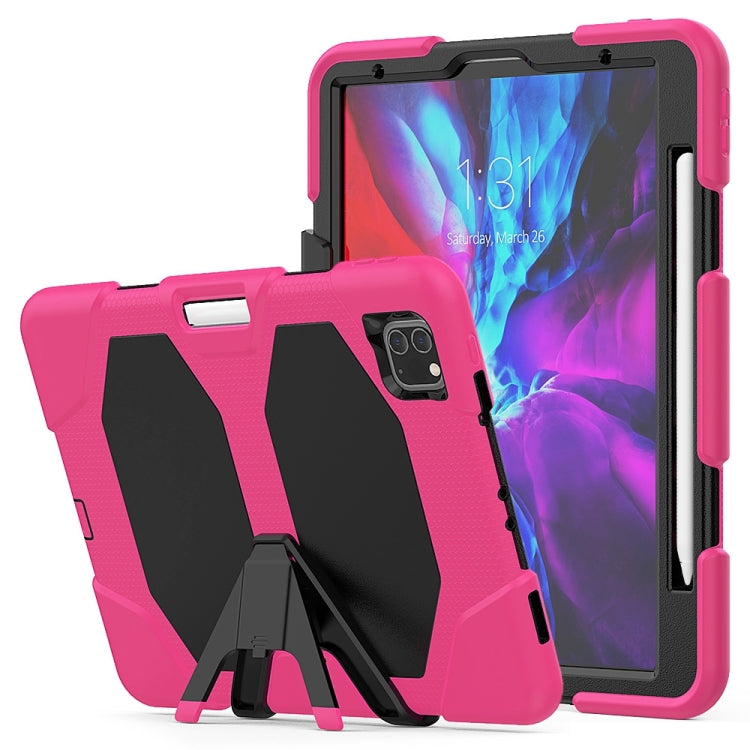 For iPhone 11 Pro For iPad Pro 11 inch (2020) Shockproof Colorful Silicon + PC Protective Case with Holder & Shoulder Strap & Hand Strap & Pen Slot(Rose Red) - iPhone 11 Pro Cases by buy2fix | Online Shopping UK | buy2fix