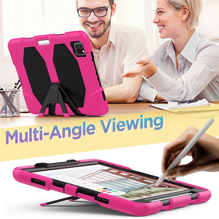 For iPhone 11 Pro For iPad Pro 11 inch (2020) Shockproof Colorful Silicon + PC Protective Case with Holder & Shoulder Strap & Hand Strap & Pen Slot(Rose Red) - iPhone 11 Pro Cases by buy2fix | Online Shopping UK | buy2fix