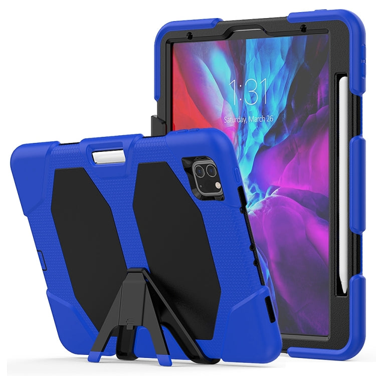 For iPhone 11 Pro For iPad Pro 11 inch (2020) Shockproof Colorful Silicon + PC Protective Case with Holder & Shoulder Strap & Hand Strap & Pen Slot(Dark Blue) - iPhone 11 Pro Cases by buy2fix | Online Shopping UK | buy2fix