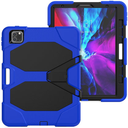 For iPhone 11 Pro For iPad Pro 11 inch (2020) Shockproof Colorful Silicon + PC Protective Case with Holder & Shoulder Strap & Hand Strap & Pen Slot(Dark Blue) - iPhone 11 Pro Cases by buy2fix | Online Shopping UK | buy2fix