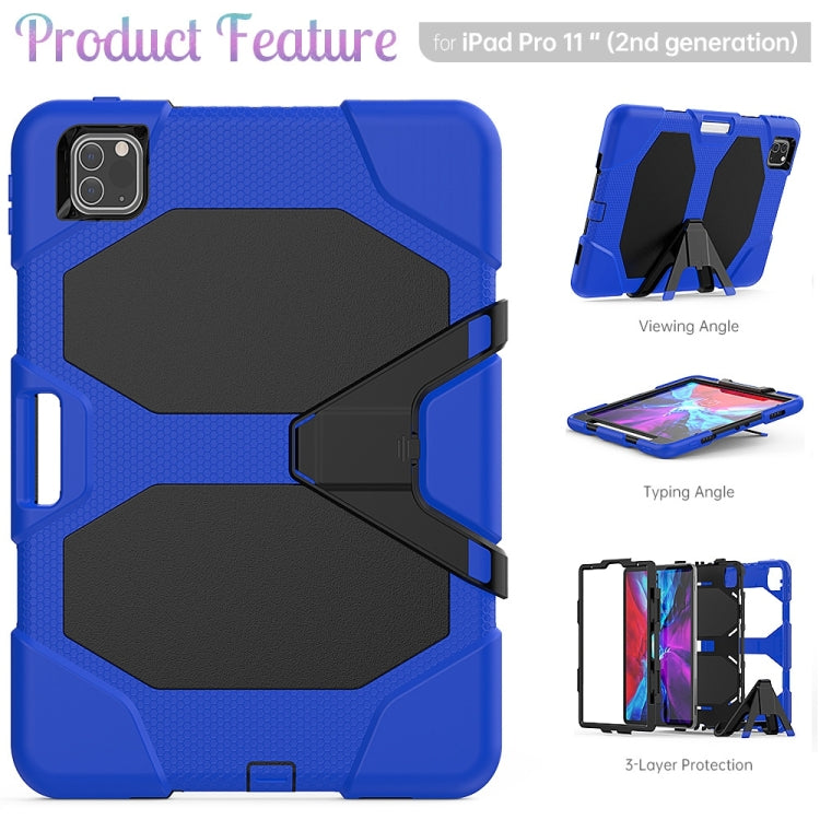 For iPhone 11 Pro For iPad Pro 11 inch (2020) Shockproof Colorful Silicon + PC Protective Case with Holder & Shoulder Strap & Hand Strap & Pen Slot(Dark Blue) - iPhone 11 Pro Cases by buy2fix | Online Shopping UK | buy2fix