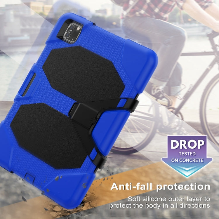 For iPhone 11 Pro For iPad Pro 11 inch (2020) Shockproof Colorful Silicon + PC Protective Case with Holder & Shoulder Strap & Hand Strap & Pen Slot(Dark Blue) - iPhone 11 Pro Cases by buy2fix | Online Shopping UK | buy2fix