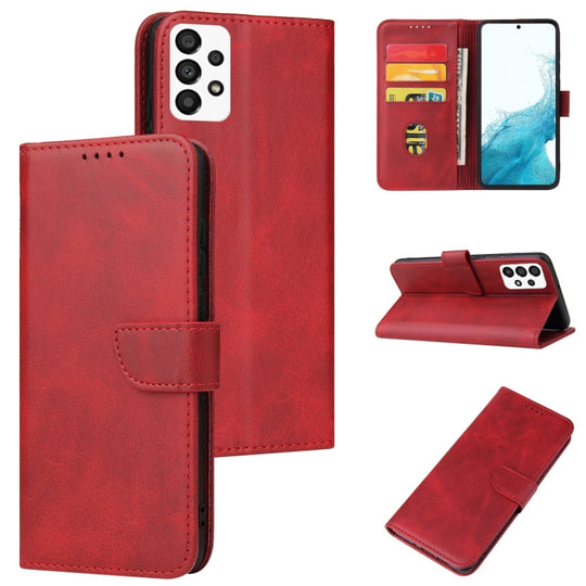 For Samsung Galaxy A73 5G Calf Texture Buckle Flip Leather Phone Case(Red)