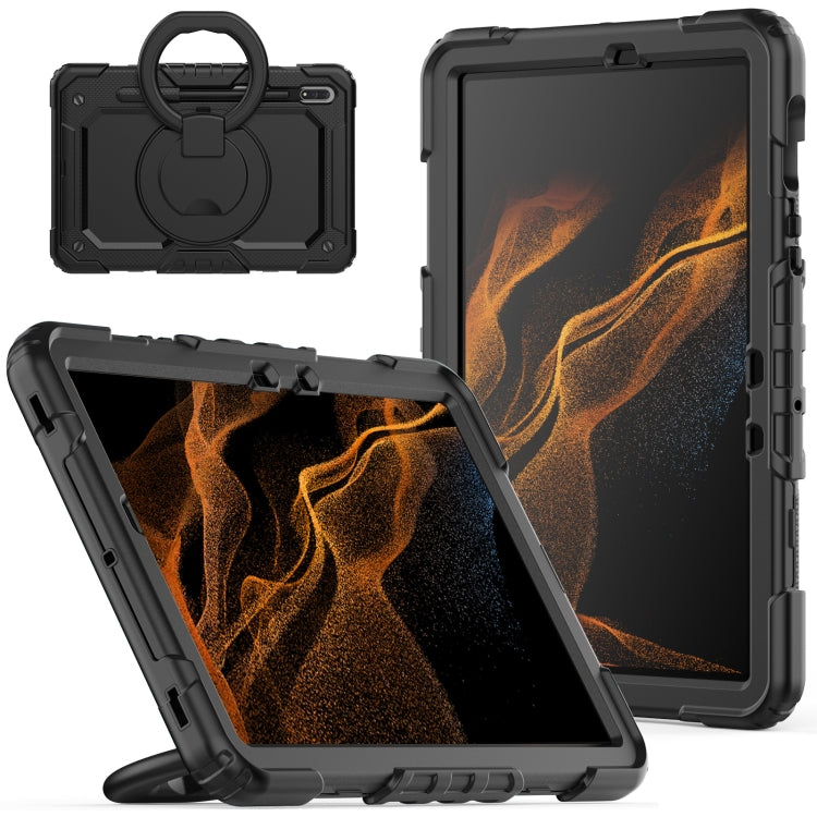 For Samsung Galaxy Tab S8 / S7 Bracelet Holder Silicone + PC Tablet Case(Black) - Galaxy Tab S8 Cases by buy2fix | Online Shopping UK | buy2fix