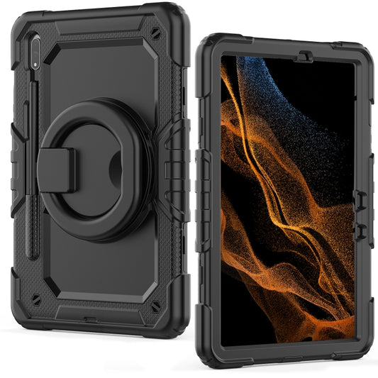 For Samsung Galaxy Tab S8 / S7 Bracelet Holder Silicone + PC Tablet Case(Black) - Galaxy Tab S8 Cases by buy2fix | Online Shopping UK | buy2fix