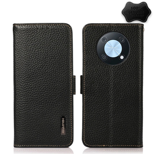 For Huawei nova Y90 / Enjoy 50 Pro KHAZNEH Litchi Texture RFID Genuine Leather Phone Case(Black) - Huawei Cases by buy2fix | Online Shopping UK | buy2fix