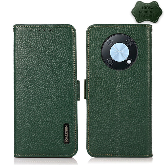 For Huawei nova Y90 / Enjoy 50 Pro KHAZNEH Litchi Texture RFID Genuine Leather Phone Case(Green) - Huawei Cases by buy2fix | Online Shopping UK | buy2fix