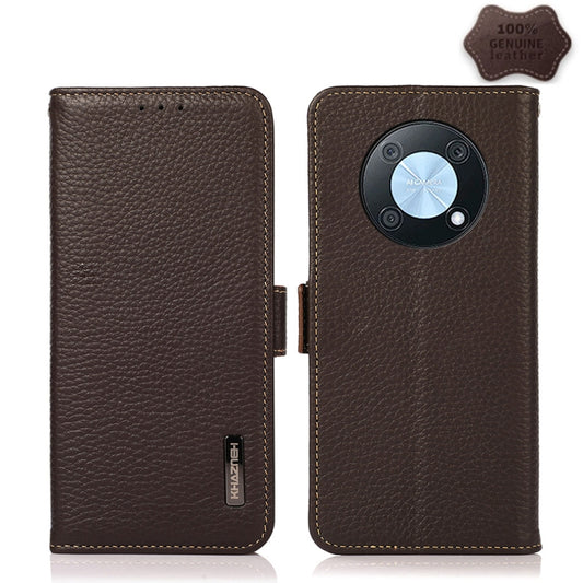 For Huawei nova Y90 / Enjoy 50 Pro KHAZNEH Litchi Texture RFID Genuine Leather Phone Case(Brown) - Huawei Cases by buy2fix | Online Shopping UK | buy2fix