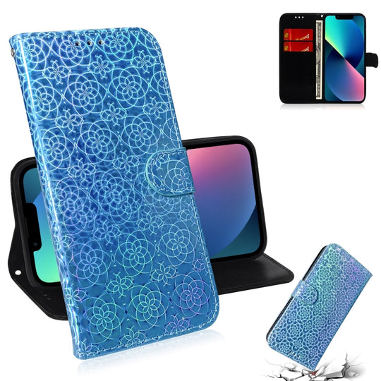 For iPhone 14 Colorful Magnetic Buckle Leather Phone Case (Blue)