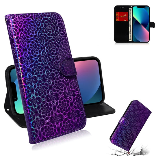 For iPhone 14 Plus Colorful Magnetic Buckle Leather Phone Case (Purple)