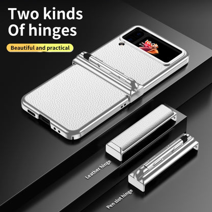 For Samsung Galaxy Z Flip3 5G Litchi Texture Leather Hinged Electroplated Phone Case with Pen(Silver White) - Galaxy Phone Cases by buy2fix | Online Shopping UK | buy2fix