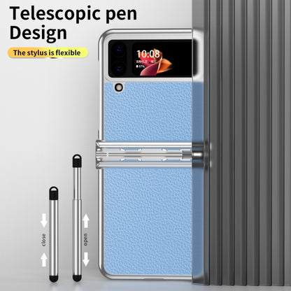 For Samsung Galaxy Z Flip3 5G Litchi Texture Leather Hinged Electroplated Phone Case with Pen(Silver Blue) - Galaxy Phone Cases by buy2fix | Online Shopping UK | buy2fix