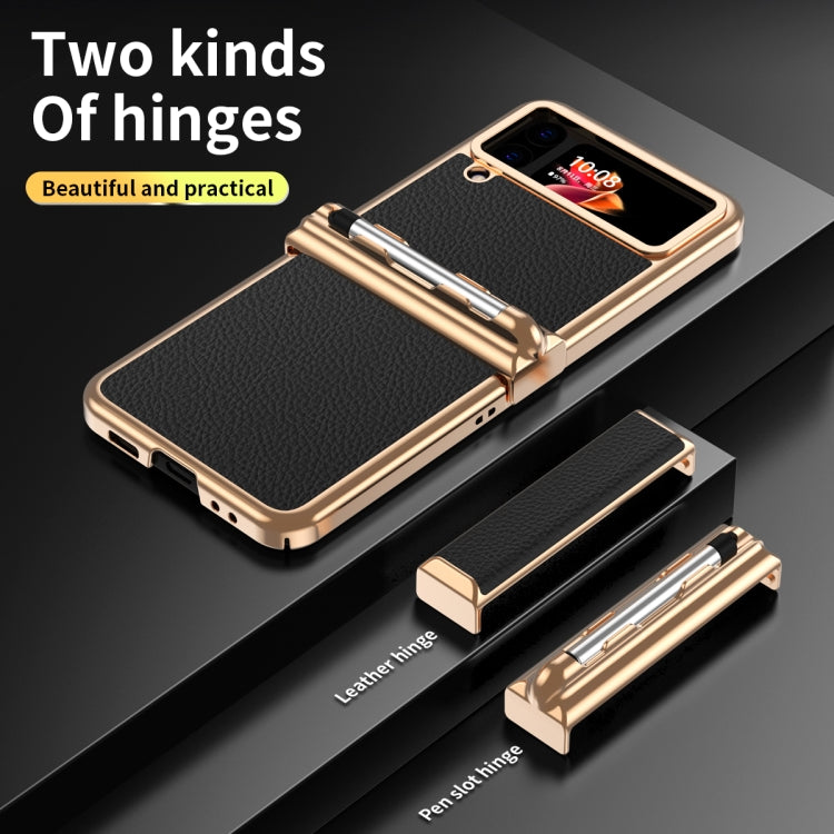 For Samsung Galaxy Z Flip4 Litchi Texture Leather Hinged Electroplated Phone Case with Pen(Black Gold) - Galaxy Z Flip4 5G Cases by buy2fix | Online Shopping UK | buy2fix
