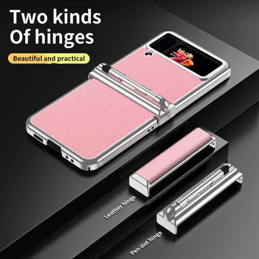 For Samsung Galaxy Z Flip4 Litchi Texture Leather Hinged Electroplated Phone Case with Pen(Silver Pink) - Galaxy Z Flip4 5G Cases by buy2fix | Online Shopping UK | buy2fix