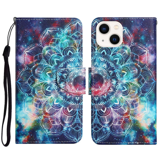 For iPhone 14 Plus 3D Colored Drawing Flip Leather Phone Case (Star Mandala)