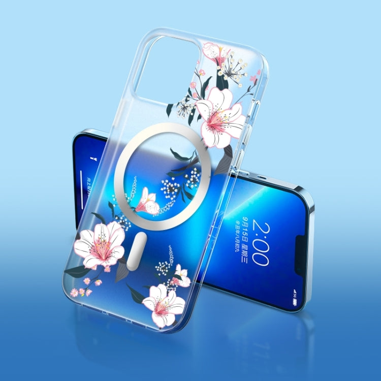 For iPhone 14 Flower Frosted MagSafe Phone Case (Lily) by buy2fix