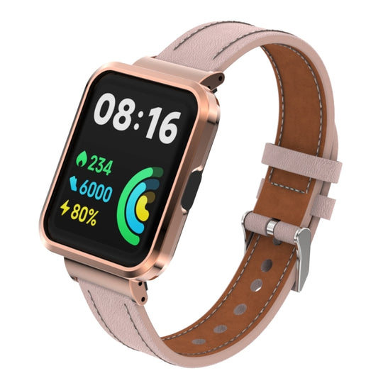For Xiaomi Redmi Watch 2 Lite Genuine Leather Metal Case Integrated Watch Band(Light Pink)