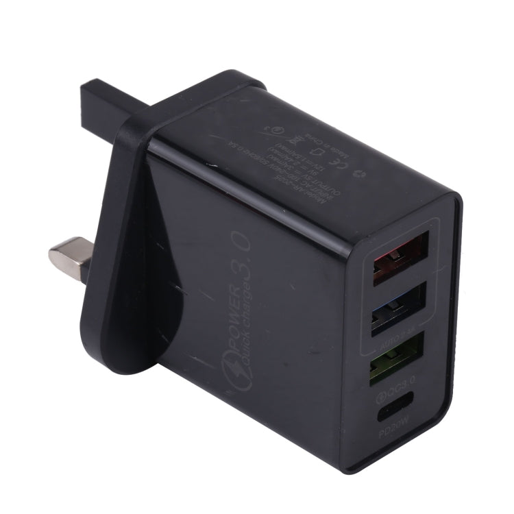 AR-2025 4 in 1 QC3.0 PD20W 3xUSB + USB-C / Type-C Wall Travel Charger, UK Plug(Black) - USB Charger by buy2fix | Online Shopping UK | buy2fix