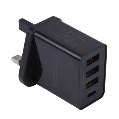 AR-2025 4 in 1 QC3.0 PD20W 3xUSB + USB-C / Type-C Wall Travel Charger, UK Plug(Black) - USB Charger by buy2fix | Online Shopping UK | buy2fix