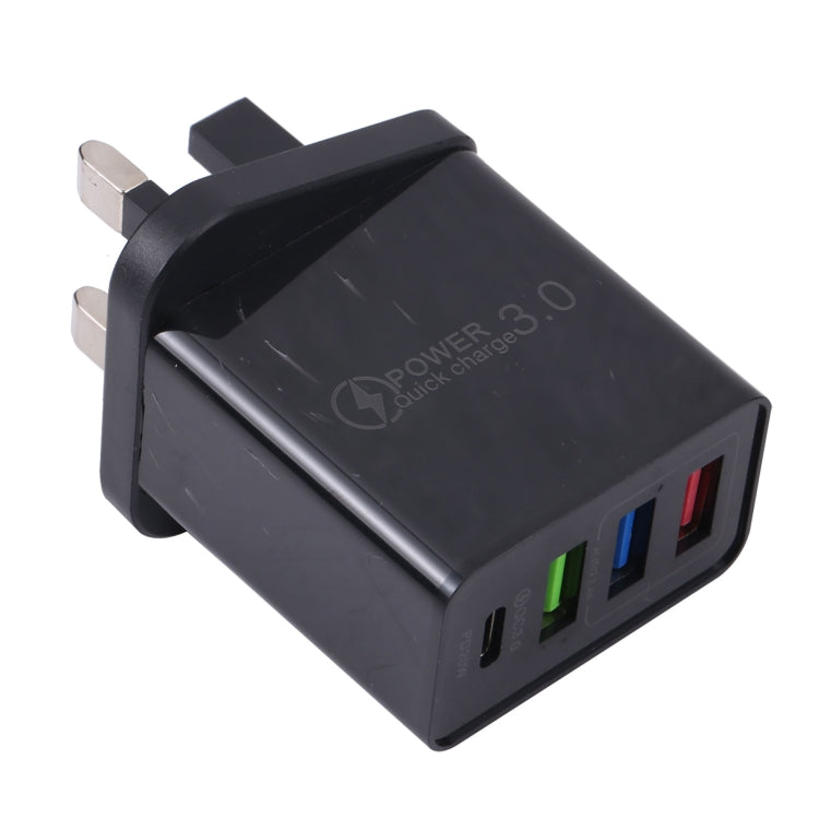 AR-2025 4 in 1 QC3.0 PD20W 3xUSB + USB-C / Type-C Wall Travel Charger, UK Plug(Black) - USB Charger by buy2fix | Online Shopping UK | buy2fix