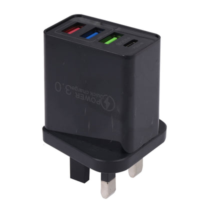 AR-2025 4 in 1 QC3.0 PD20W 3xUSB + USB-C / Type-C Wall Travel Charger, UK Plug(Black) - USB Charger by buy2fix | Online Shopping UK | buy2fix
