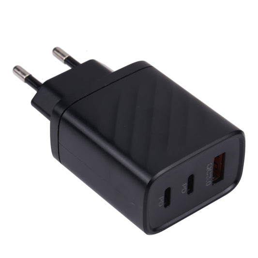 AR-892 3 in 1 QC3.0 PD20W USB + USB-C / Type-C Wall Travel Charger, Plug Type:EU Plug(Black) - USB Charger by buy2fix | Online Shopping UK | buy2fix