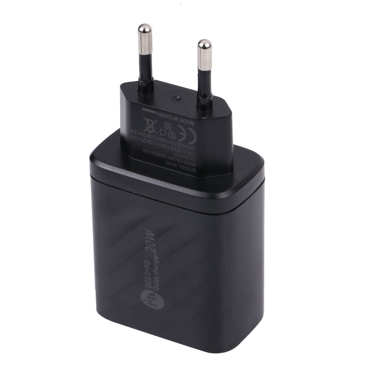 AR-892 3 in 1 QC3.0 PD20W USB + USB-C / Type-C Wall Travel Charger, Plug Type:EU Plug(Black) - USB Charger by buy2fix | Online Shopping UK | buy2fix