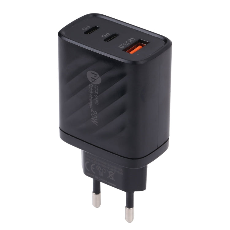 AR-892 3 in 1 QC3.0 PD20W USB + USB-C / Type-C Wall Travel Charger, Plug Type:EU Plug(Black) - USB Charger by buy2fix | Online Shopping UK | buy2fix