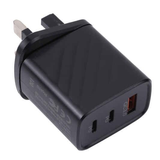 AR-892 3 in 1 QC3.0 PD20W USB + USB-C / Type-C Wall Travel Charger, Plug Type:UK Plug(Black) - USB Charger by buy2fix | Online Shopping UK | buy2fix