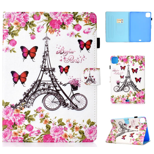 For iPad Pro 11 2020 Sewing Thread TPU Left and Right Flat Leather Tablet Case with Sleep Function & Card Slot & Buckle Anti-skid Strip and Pen Cover(Flower Tower) - iPad Pro 11 (2020) Cases by buy2fix | Online Shopping UK | buy2fix